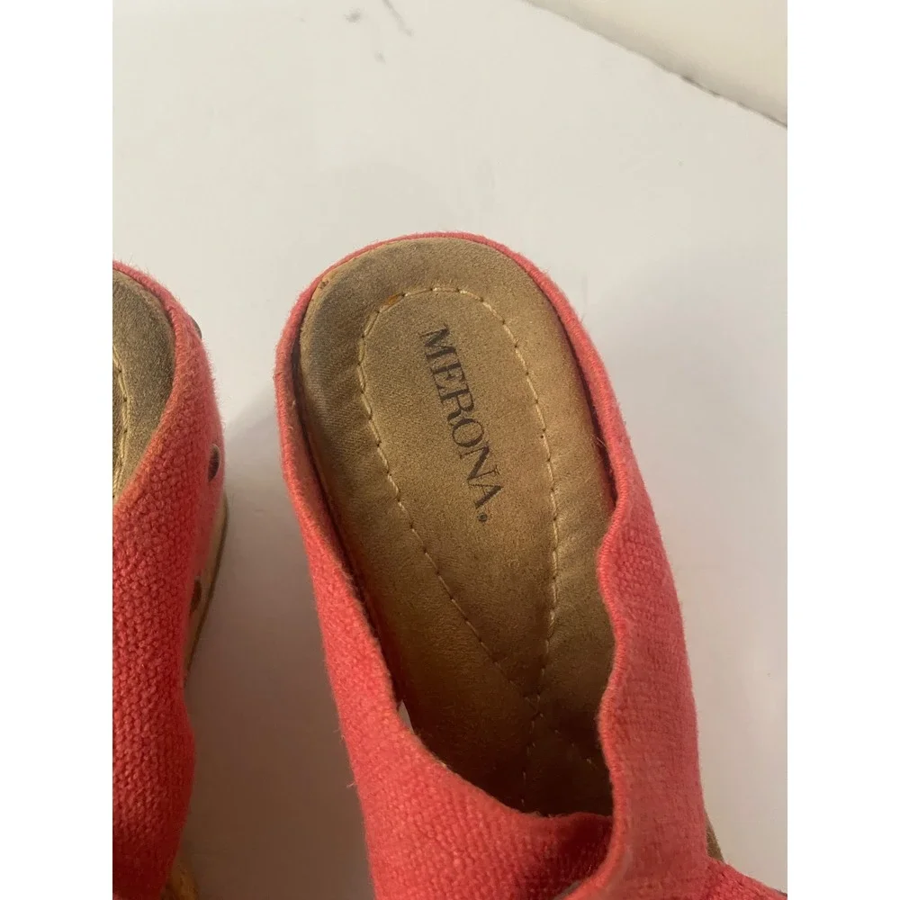 Merona Womens Coral Red Canvas Crisscross Cork Wedge Platform Sandals Size 6